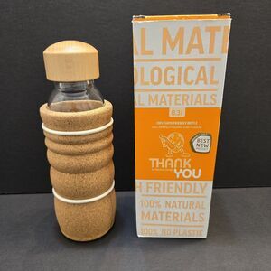 NEW Thank You Brand Drinking Bottle Cork Wrap .3l W/Large Opening Wood Lid